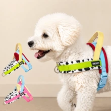 Cow Print Colorblock Saddle Pet Harness Set, Designed For Small Dogs, Wrap-Around Pressure-Relieving No-Restriction Walking, Integrated Anti-Pull Handle Neck Protection Non-Injurious, Thick Skin-Friendly Lining Comfortable For Long Wear, Reinforced Wear-Resistant POM Strong Buckle, Matching Same-Color Leash, Pink And Green Dual-Color Options Suitable For Various Small Cute Dogs Outdoor Leash Equipment - Green - View 3