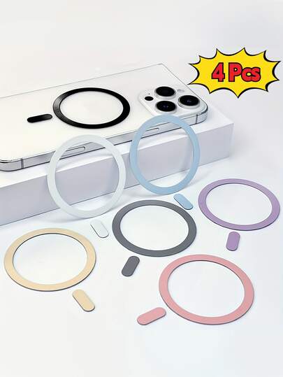 4pcs Metal Rings, Compatible With Adhesive Universal Phone Holder, Provides Firmer Grip And Compact Fit Wireless Charging Accessory, Suction Cup Design, Suitable For IPhone, Android Phones, Car, Office Scenarios