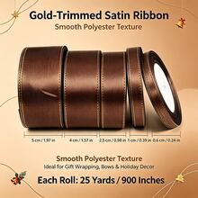 Dark Brown Polyester Satin Ribbon 25 Yards Multiple Widths 0.6cm-4cm (1/4"-1.57") Thanksgiving Christmas Halloween Wedding Party Favor Ribbon Bouquet Tie Gift Box Packaging Ribbon Party Floral Clothing Alteration Handmade DIY Decorative Accessory - Dark Brown Gold-edged Ribbon - View 3