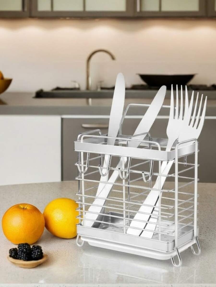 Stainless Steel Chinese Chopstick Holder - Wall-Mounted Kitchen Storage Rack With Utensil Storage Box, Space-Saving Countertop Or Wall-Mounted Installation, Rust-Resistant, Suitable For Home And Commercial Kitchens