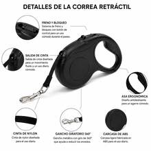 Correa Retráctil para Perros 3 Metros, Cinta Extensible Enrollable para Paseo de Mascotas, hasta 15 kg, Color Aleatorio - Negro - Ver 4
