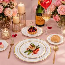10/25/50 Pack 10.25 & 7.5 Inch White Round Double Gold Rim Dinner Plates, Classic Serving Trays For Fall Family Gatherings & Halloween Parties, Everyday Tableware Must-Haves For Home Hosts, Great For Thanksgiving Christmas - White - View 3