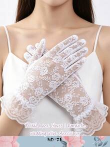 3/2/1件裝復古鏤空黑色蕾絲女款優雅手套/新娘手套，適用於各種婚禮、哥德風、蘿莉塔、萬聖節、聖誕節Cosplay造型搭配 - 黑色 - 查看 10
