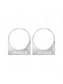 70mm Round Hoop Earrings For Women, Customized Name Hoop, Fashion Personalized Bohemian Style Stainless Steel Gold Cursive Letter Handmade Oversized Exaggerated Hoop Earrings, Party Jewelry, Birthday Holiday Gift For Her, Christmas Gift - Silver-style 1 - View 9