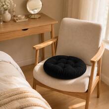 1 Piece Thick Fiber-Filled Round Seat Cushion, Chair Pad - Hitam - View 10