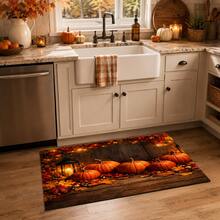 1pc Pumpkin And Maple Leaf Pattern Kitchen Mat, Absorbent, Stain-Resistant, Non-Slip, Durable, Suitable For Kitchen, Living Room, Entryway, Balcony, Bathroom, Coffee Shop, Bar, Party And Autumn Home Decor - Multicolor - View 6