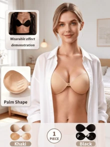 1pc Palm-Shaped Adhesive Bra, Seamless Push-Up Bra, Backless & Strapless Bra, Invisible Self-Adhesive Bra, Front-Clasp Design Bra, Adhesive Bra Pads Suitable For Backless Dresses And Vacation Wear For Women. Natural Lift & Adhesive Technology - With Clasp Design. - Multi-color - View 1