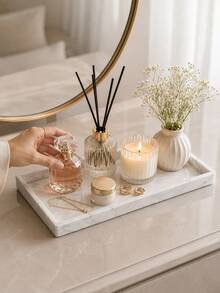 1pc Marble Pattern Flexible Silicone Vanity Tray, Rectangular Jewelry Storage Dish, Waterproof Perfume Organizer, Cosmetic Countertop Storage Tray, Bedroom Bathroom Vanity Decor Accessory Tray, Home Decor, Marble Tray, Bathroom Tray, Bathroom - Multicolor - View 4