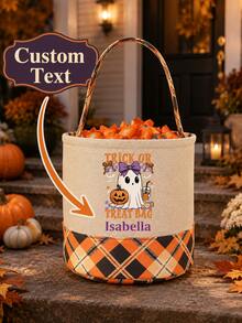 Customizable Personalized Halloween Trick Or Treat Bags - Featuring Self-Defined Names With Adorable, Pumpkin, And Bat Designs, Perfect For Halloween Parties, Events, And Holiday Celebrations, Halloween Decoration Storage, Prank Designs - Multicolor - View 6