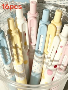 4pcs Polka Dot/Solid Color/Star Pattern Retractable Gel Pens, Highly Attractive Ins Style, Quick-Dry Black Ink Pens For Students And Exams, Back To School Essentials - Little Pudding Pen - View 7