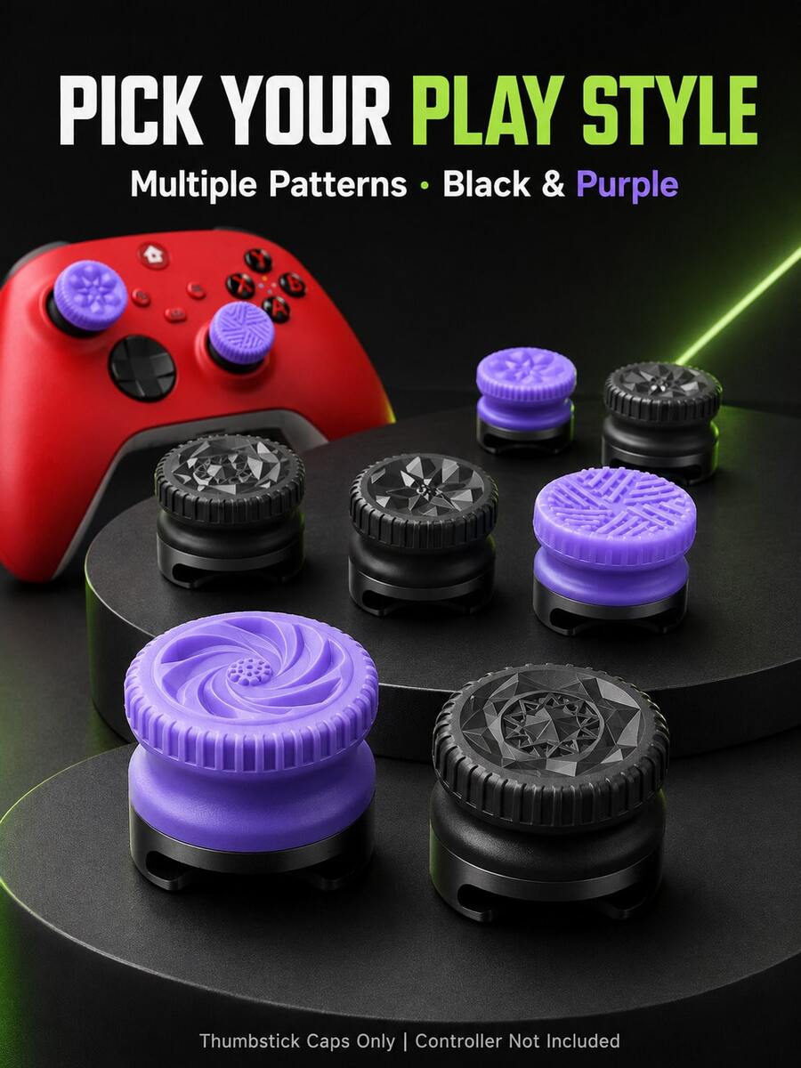 Textured Anti-Slip Joystick Caps, High/Mid Dual Height, Multiple Anti-Slip Pattern Joystick Extender Caps, Compatible With X1box Series X/S And X1box One Controllers, Black/Purple Game Controller Accessories