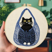 1PC 20*20cm/7.9*7.9in,The Cat In The Bag Embroidery Kit, DIY Handmade Embroidery Set For Adult Beginners, Home Gift, Women's Sewing Gift, Including User Manual, Printed Pattern Fabric, Embroidery Frame, Needle And Thread. - The Cat In the Bag - View 11