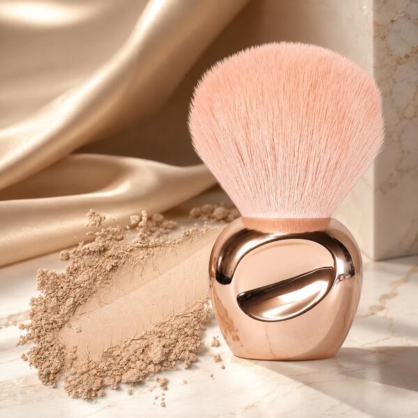 1pc Rose Gold Mushroom Head Powder Brush, Super Soft Dense Fluffy Synthetic Bristle Face Makeup Brush, Portable Large Kabuki Brush, Suitable For Loose Powder, Blush, Contour, Daily Makeup And Travel Essential Beauty Makeup Tool