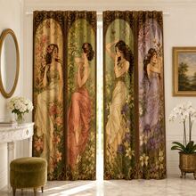 2pcs Retro Beauty Printed Filter Curtains, Pole Pocket Curtains, Suitable For Living Room, Bedroom, And Home Decoration. Classical Beauty Room Decoration - Multicolor - View 5