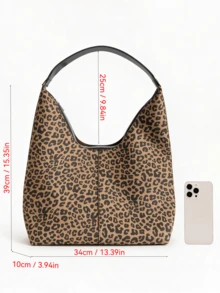 Autumn/Winter Vintage Leopard Print Large Capacity Tote Bag, Soft Surface Commuter Underarm Bag, Women's Casual Versatile Shoulder Large Bag, Practical For Daily Outings And Work - Brown - View 3