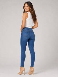 Women's Skinny Jeans - 中等水洗藍 - 查看 6