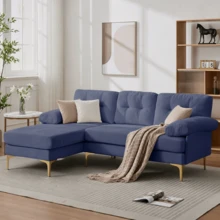 Sofa Made Of Wood Mid-Century Retro With Cushion Modern Blue For Living Room - 藍色 3 人座 - 查看 9