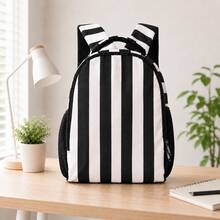 Personalized Fashion Striped Backpack, Casual Daily Daypack With Adjustable Shoulder Straps, Vertical Stripes Design Rucksack With Side Mesh Pockets - Multicolor - View 8