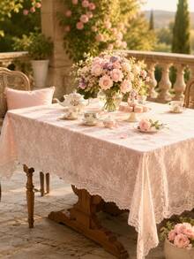 1pc French Floral Lace Tablecloth, Hollow Floral Pattern Rectangular Tablecloth, Romantic Atmosphere Decorative Dining Tablecloth, Suitable For Restaurant, Patio, Balcony, Outdoor, Home Party Decoration - Multiple Styles - View 8
