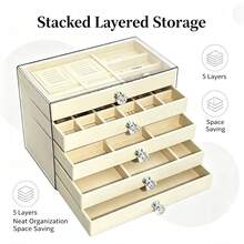 1pc Transparent Acrylic Drawer Jewelry Storage Box, Velvet Jewelry Storage Box, Suitable For Earrings, Rings, Necklaces, Bracelets, Anti-Oxidation Multi-Functional Jewelry Display Box, Home Bedroom Vanity Dresser Wardrobe Storage, Suitable For Women, Girls, Teenagers - Multicolor - View 6