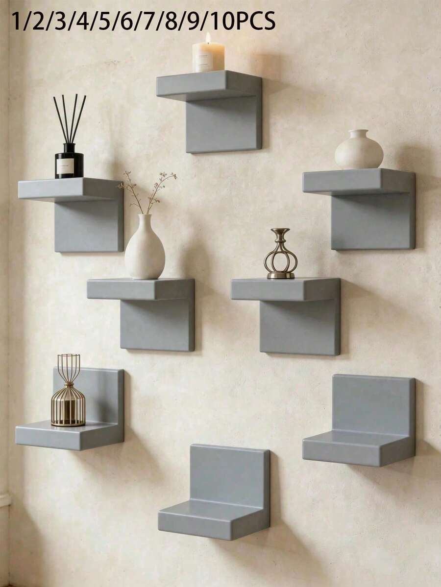 6pcs/2pcs/1pc Dark Gray Wall-Mounted Thick Storage Shelf, Modern Floating Display Rack, Space-Saving Narrow Shelf, With Iron Plate Support, Screw Fixed, Suitable For Home And Office - Multicolor - View 1
