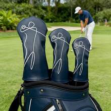 Pelindung Kepala Stik Golf Bordir Potret Garis Minimalis, Bahan PU Tahan Gores dan Tahan Lama, Pelindung Kepala Stik Golf Premium yang Sederhana - Navy Blue - View 2