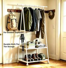 Wheeled Triangular Simple Clothes Rack, Freestanding Vertical Drying Rack, Home Storage Clothes Hanger Rack For Bedroom - White - View 4