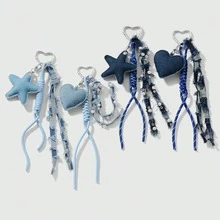 1 pieza Ins Vintage Exquisito de Moda Versátil Minimalista Altamente Atractivo Multicolor Perla Falsa Strass Denim Estrella Corazón Lazo DIY Llavero Colgante de Bolso Adecuado para Mujeres Niñas Uso Diario Regalo de Vacaciones - Multicolor - Ver 1