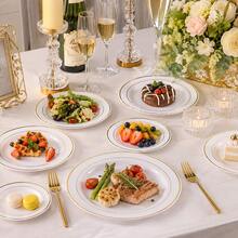 10/25/50 Pack 10.25 & 7.5 Inch White Round Double Gold Rim Dinner Plates, Classic Serving Trays For Fall Family Gatherings & Halloween Parties, Everyday Tableware Must-Haves For Home Hosts, Great For Thanksgiving Christmas - White - View 6