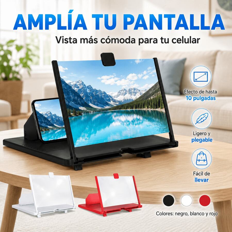 Amplificador de Pantalla para Celular, Lupa Plegable con Efecto de Hasta 10 Pulgadas y Soporte Portátil para Videos, Lectura y Navegación - Rojo - Ver 1