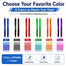 Retractable Erasable Gel Pen Set, 2 Pens + 20 Replacement Refills + 1 Eraser, 0.5mm Fine Point Refillable Erasable Pens, Smooth Writing Click Pens For Students, School, Office, Notes, Homework & Journaling - Multicolor - View 5