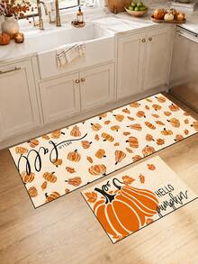 1pc Pumpkin Pattern Kitchen Mat, Fun Holiday Style, Suitable For Autumn Party, Bathroom, Room, Kitchen, Sink Area And Home Holiday Decor, Foot Mat, Pet Mat - Multicolor - View 5