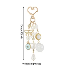 1pc Vintage Style Heart Keychain, French Retro Bow & Shell Pendant, Versatile Bag Charm - Multicolor - View 4