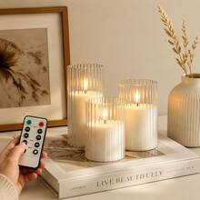 3pcs Flameless LED Candles, Creative Realistic Flame, With Remote Control, Suitable For Holiday Tabletop Decor, Bedside Lamp, Home Decor Light, Powered By 2 AA Batteries (Batteries Not Included) - LED Pillar Candles - View 2