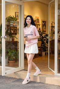 Kappa 女款粉色復古貝殼頭運動鞋，極簡刺繡經典平底休閒白鞋 - 粉色 - 查看 7