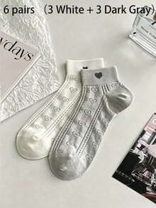 3/6 Pairs Women's Mixed Color Mesh Heart Pattern Versatile Comfortable Breathable Short Boat Socks - Multicolor - View 16