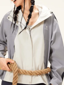CAMEL CROWN 女款 3 合 1 防風防雨外套 春季戶外旅行用 - 拒油、防風、防雨登山外套 - 榛果灰循環灰墨灰 - 查看 3