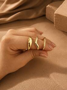 3pcs Gold/Silver Stackable Ring Set For Women Chunky Statements Rings Ajustable Bold Thick Rings Open Dome Ring Minimalist Simple Rings - Multicolor - View 5