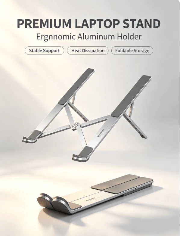 UGREEN Ultra-Thin Foldable Laptop Cooling Stand, 8-Level Height Adjustment, Ergonomic Design | Universal For Tablets And Phones, 5-Point Anti-Slip Stability, Portable And Lightweight, Compatible With Apple, Huawei, Lenovo - View 1