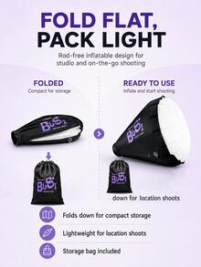 Bussi DH01-60 60cm Inflatable Deep Parabolic Softbox Kit With FM Fresnel Lens Adapter, 26°/38° Lenses And Spherical Diffuser, Compatible With ML Series LED Lights, Portable Foldable Soft Light Accessory For Portrait, Live Streaming, Cosplay And Product Photography - View 7