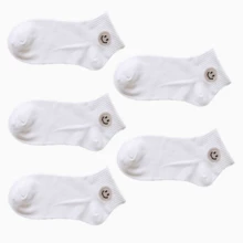5 Pairs Women Smiling Face Embroidery Ankle Socks, Soft Cotton Breathable Cute Multicolor Casual Daily Socks Multi‑Pack - Multicolor - View 7