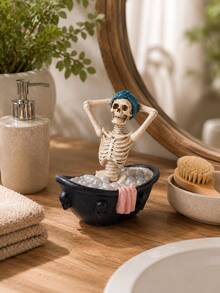 1pc Funny Skeleton Bathtub Figurine, Quirky Gothic Bathroom Decor, Skeleton Bathing Desktop Ornament, Unique Home Countertop Decoration, Novelty Gift For Friends And Skeleton Enthusiasts - A - View 6