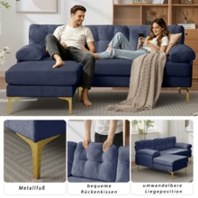 Sofa Made Of Wood Mid-Century Retro With Cushion Modern Blue For Living Room - 藍色 3 人座 - 查看 5