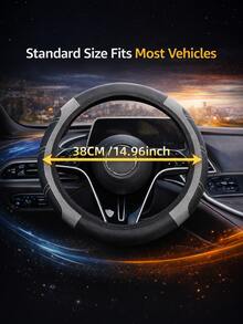 1 buah Sarung Setir Kulit Sintetis Berlubang, Anti Selip, Bernapas, Nyaman Digenggam, Desain Anti Keringat, Cocok untuk Semua Musim, Universal Fit untuk Sebagian Besar Model Mobil - A - View 5