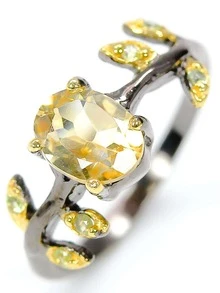 1pc Vintage Dual-Tone Leaf Oval Yellow Diamond Couple Ring, Black & Gold Geometric Design, Valentine's Day Gift, Party Jewelry - Black and Yellow - View 1
