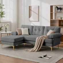 Sofa Made Of Wood Mid-Century Retro With Cushion Modern Blue For Living Room - 灰色 3 人座 - 查看 9