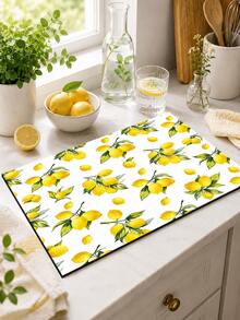 1pc Yellow Lemon & Green Leaf Pattern Absorbent Table Mat, Fresh Pastoral Style, Water-Absorbent Fabric, Rectangular Edged Design, Stain-Resistant & Heat-Insulating Countertop Protector, Suitable For Kitchen Sink, Dish Drying, Daily Home Decor - Multicolor - View 5
