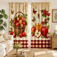 2 Sets Of Digital Retro Country-Style Apple-Print Filtering Curtains, In Rod Bag Style, Fade-Resistant, Washable By Hand And Machine, Hook-Free Design, Suitable For Home Decoration In Living Room, Bedroom And Study Area. - Multicolor - View 6