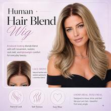 Glueless Human Hair Blend Lace Front Wig 16 Inch, Brown To Ash Blonde Balayage Highlights, Natural Hairline Center Part, Beginner Friendly, Style Memory - S2/4/22 - View 2