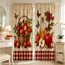 2 Sets Of Digital Retro Country-Style Apple-Print Filtering Curtains, In Rod Bag Style, Fade-Resistant, Washable By Hand And Machine, Hook-Free Design, Suitable For Home Decoration In Living Room, Bedroom And Study Area. - Multicolor - View 7